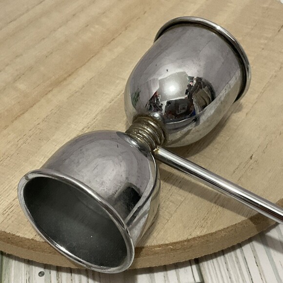 Vintage Black Handle w/ Brass Tone Crest Double Jigger Barware - Picture 3 of 5